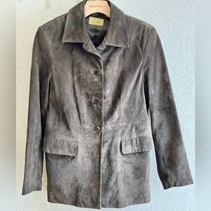 Caslon Nordstrom Women's Olive Green Suede Leather Blazer Jacket Small